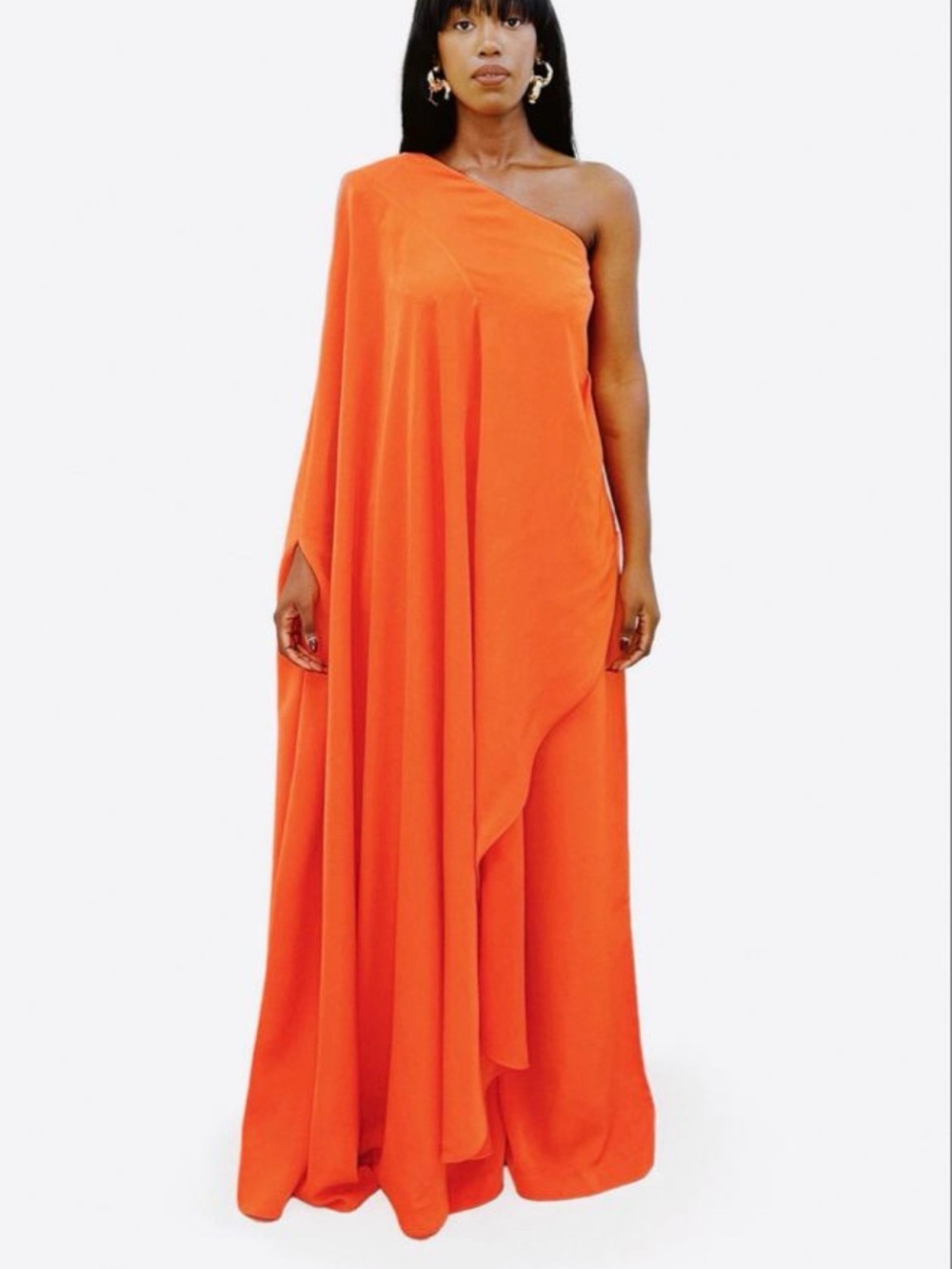 Hanifa One-Shoulder Orange Draped Maxi Jumpsuit